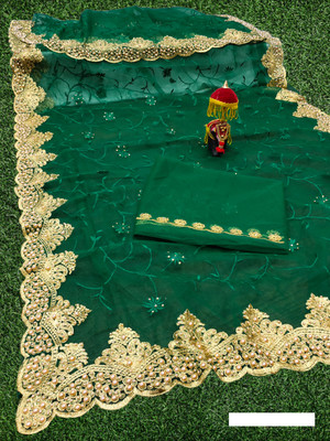 MIYANIFAB Embroidered Bollywood Net Saree(Green)
