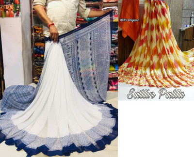 Sitanjali Polka Print Bollywood Georgette Saree(Pack of 2, Dark Blue)
