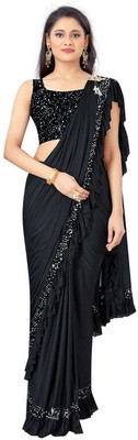Btop Embellished Bollywood Lycra Blend Saree(Black)