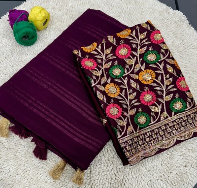 CLICKTHEMALL Self Design Bollywood Chiffon Saree(Purple)