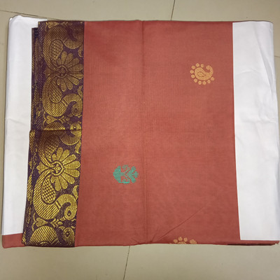 NaveeNest Woven, Embellished, Temple Border Daily Wear Cotton Jute Saree(Orange)