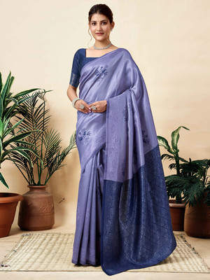 Falessa Woven Banarasi Silk Blend Saree(Purple, Dark Blue)