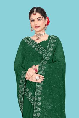 Shiv Febric Embellished Banarasi Georgette Saree(Green)