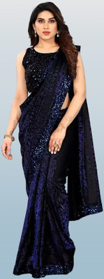 Nilkanthvarni Creation Self Design Bollywood Lycra Blend Saree(Blue)