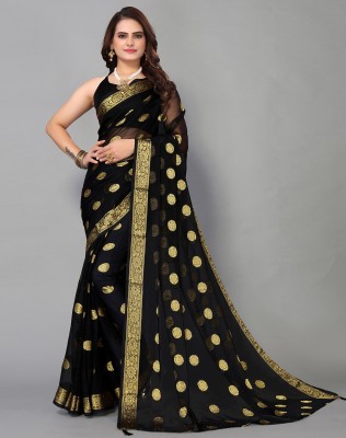 Satrani Woven Bollywood Chiffon Saree(Black, Gold)
