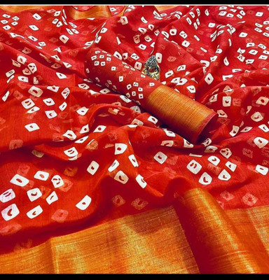 Suali Printed Bandhani Art Silk Saree(Orange)
