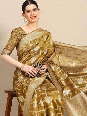 Sareemall Woven Kanjivaram Organza Saree(Mustard)