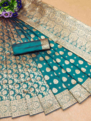 AA AAGIRI Woven Banarasi Jacquard, Art Silk Saree(Green)