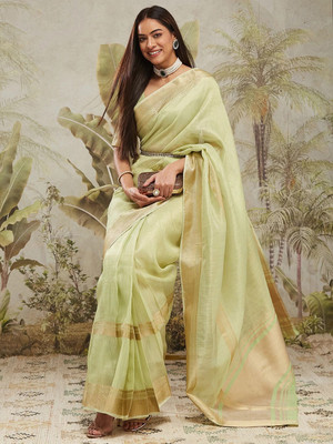 Rachna Printed Kanjivaram Linen Saree(Green)