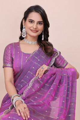 K 5 FASHION Embellished Bollywood Jimmy choo Saree(Magenta)