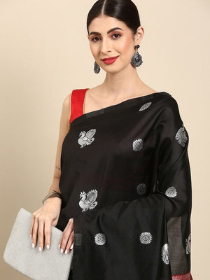 GajGajra Woven Kanjivaram Pure Silk, Art Silk Saree(Black)