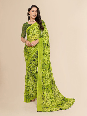 Moda Rapido Printed, Self Design Daily Wear Georgette Saree(Green)