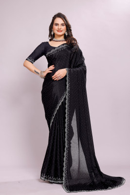 Tejal Creation Self Design Bollywood Silk Blend Saree(Black)