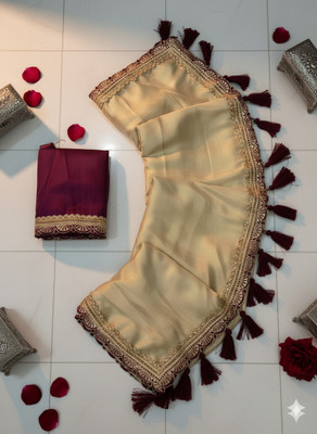 vastrall mall Solid/Plain, Self Design, Woven Bollywood Handloom Chiffon Saree(Gold)