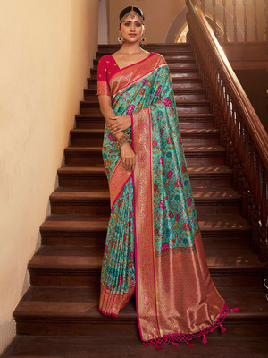 ANOUK Woven Banarasi Satin Saree(Blue)