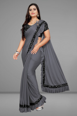 KJP VILLA Self Design Bollywood Lycra Blend Saree(Grey)