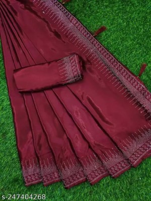 rudraCreation Solid/Plain, Dyed Daily Wear Georgette, Chiffon Saree(Maroon)