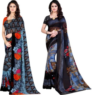 Leelavati Printed Daily Wear Georgette Saree(Pack of 2, Black, Grey)