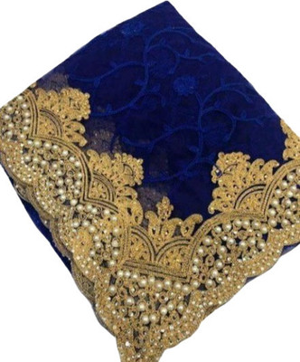 Zenomics Embroidered, Embellished Bollywood Net Saree(Blue)