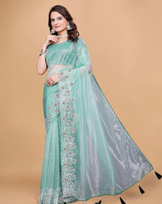 lunexa Embroidered Bollywood Pure Silk Saree(Blue)