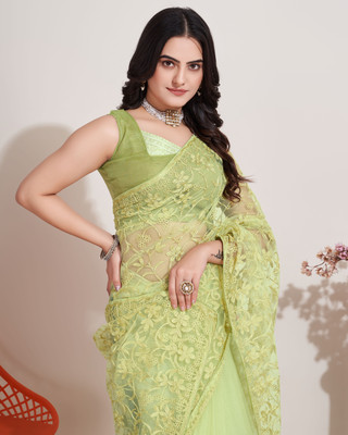 vairagee Embroidered Bollywood Net Saree(Light Green)