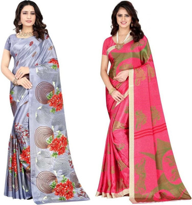 Leelavati Printed Daily Wear Crepe Saree(Pack of 2, Pink, Grey)
