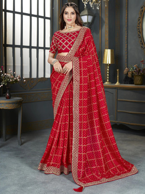 Sareemall Embellished Bandhani Art Silk Saree(Red)