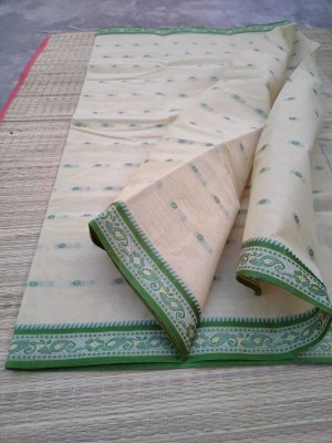 PRANATI ENTERPRISE Self Design Tant Pure Cotton Saree(Cream)