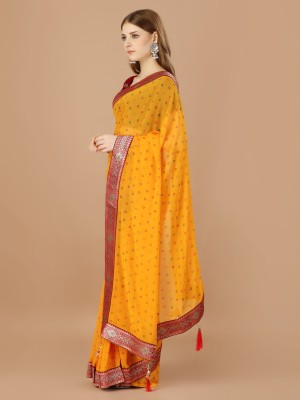 RekhaManiyar Printed Bollywood Georgette Saree(Yellow)