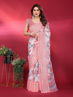 ROOP SUNDARI SAREES Floral Print Bollywood Georgette Saree(Pink)