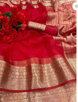 Rohit Designer Self Design Bollywood Net Saree(Red)