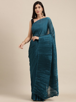 Divastri Solid/Plain Bollywood Georgette Saree(Light Blue)