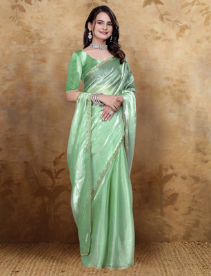 M MAANVIT Woven Kanjivaram Chiffon, Jimmy choo Saree(Light Green)