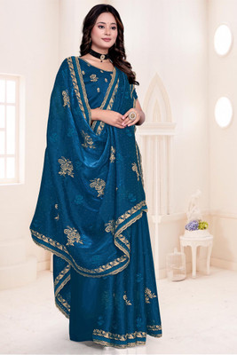 greeva enterprise Embroidered Bollywood Jimmy choo Saree(Dark Blue)