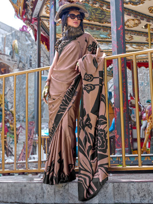 Divastri Printed Daily Wear Crepe Saree(Brown)