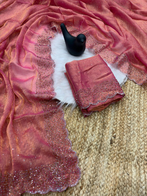 sadika Embellished Bollywood Chiffon, Pure Silk Saree(Pink)