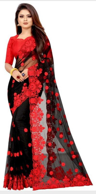 NIYANTAKSH Embroidered Bollywood Net Saree(Black)