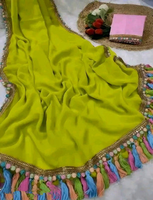 AKT Solid/Plain Saree with Attached Blouse Georgette Saree(Multicolor)