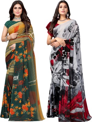 SIRIL Floral Print Bollywood Georgette Saree(Pack of 2, Multicolor)