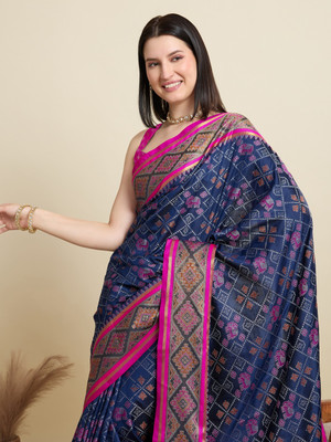 SUDIPTA Woven, Self Design, Embellished Patola Pure Silk Saree(Dark Blue)