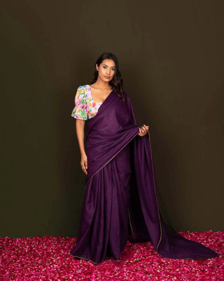 TTH Solid/Plain, Self Design Bollywood Georgette Saree(Purple)