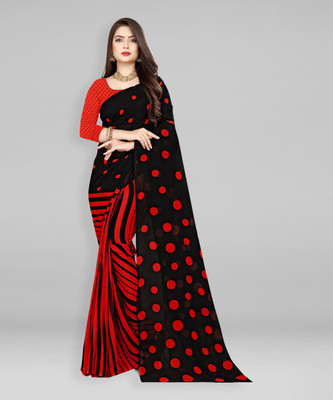 kashvi sarees Floral Print Daily Wear Georgette Saree(Red, Black)