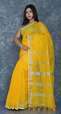 tantial Self Design Handloom Cotton Silk Saree(Yellow)