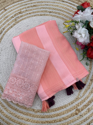 saanvi Solid/Plain, Self Design Bollywood Georgette Saree(Pink)
