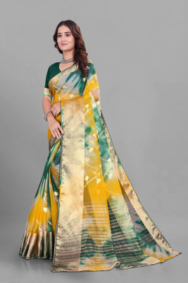 Aarunika SBT Solid/Plain Bollywood Organza Saree(Green)