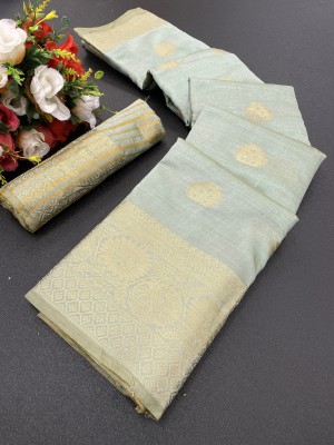 Soham Enterprise Printed Kanjivaram Cotton Silk, Silk Blend Saree(Light Green)