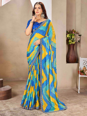 Sareemall Embellished Bandhani Chiffon Saree(Blue)