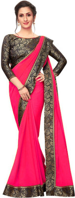 Maruti Creation Solid/Plain Bollywood Georgette Saree(Pink)