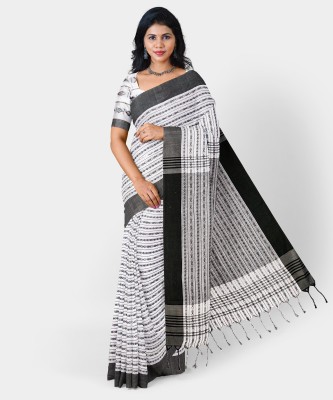 Damudar sarees Self Design Handloom Cotton Blend Saree(White)