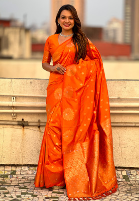 Nayanthara Trends Woven Banarasi Silk Blend Saree(Orange)